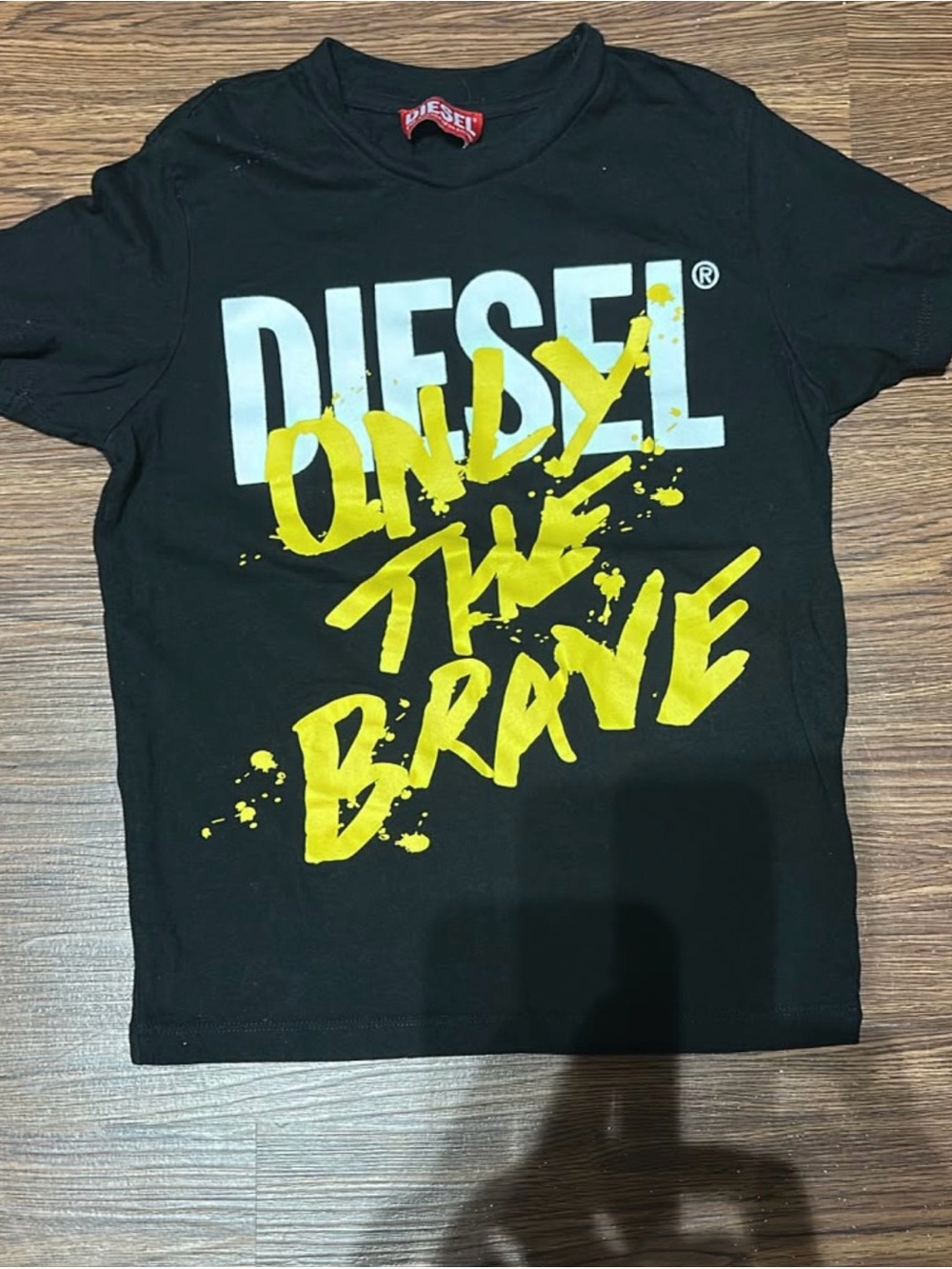 Diesel Black Tee with White Logo and Yellow Script